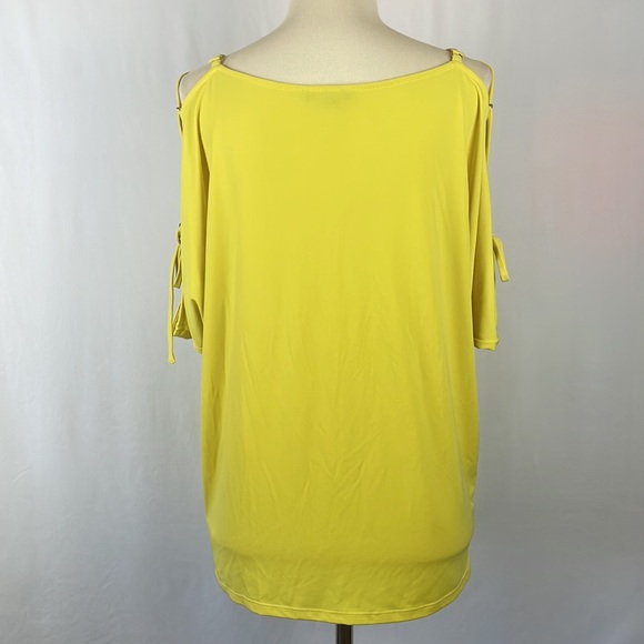 Express Yellow Short Sleeve Cold Shoulder Top w/Criss Cross Tie Sleeves - Size S - Picture 7 of 13